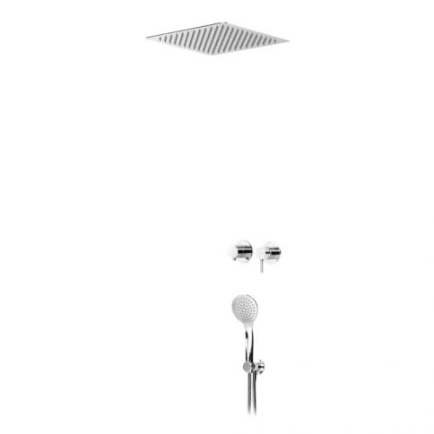 Bruma Lusitano Set de ducha con rociador superior EasyFix 300x300 mm (lluvia) y set de ducha manual independiente Emotion, Cromo