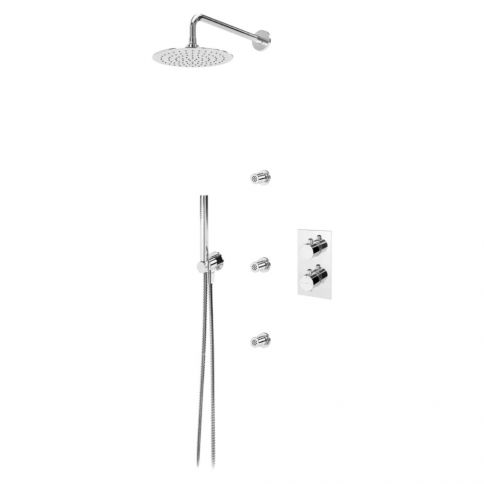 Bruma Lusitano Set termostático con rociador de acero inoxidable Ø250 mm, con 3 inyectores y set de ducha manual Elo, Puesta de sol