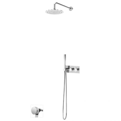 Bruma Lusitano Set de baño con ducha termostático con rociador de acero inoxidable Ø250 mm, ducha manual Elo y llenador de bañera, Niebla matutina
