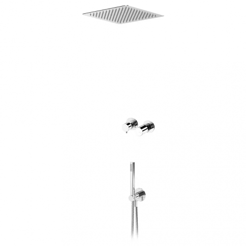 Bruma Adagio Set de ducha con rociador superior EasyFix 300x300 mm (Lluvia) y set de ducha de mano independiente Elo, Cromo