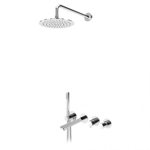 Bruma Adagio Set de baño y ducha con rociador de acero inoxidable Ø250 mm, set de ducha de mano Elo y caño de bañera, Puesta de sol