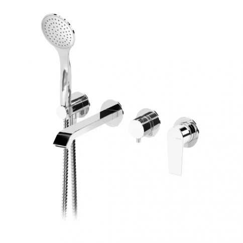 Bruma Nautic Mezclador horizontal con caño de bañera y set de ducha de mano Emotion, Blanco puro