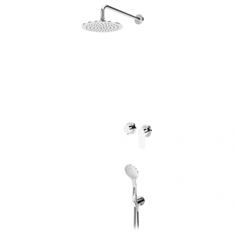 Bruma Nautic Set de ducha horizontal con rociador de acero inoxidable ultradelgado Ø250 mm y set de ducha de mano independiente Emotion, Blanco puro