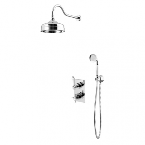 Bruma Imperial Conjunto de ducha termostático con rociador de latón Ø200 mm y kit de ducha de mano Elite independiente, Latón viejo