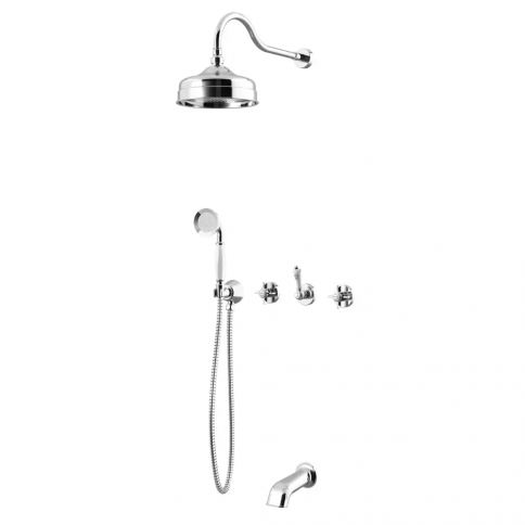 Bruma Imperial Conjunto de baño/ducha con rociador Ø200 mm, kit de ducha de mano y caño de pared, Latón viejo