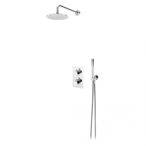 Bruma Elo Set de ducha termostático con rociador de acero inoxidable ultrafino Ø300 mm y set de ducha manual Elo, Blanco puro