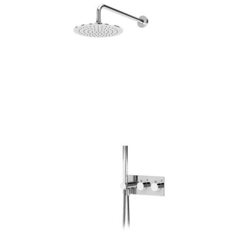 Bruma Elo Set de ducha termostático con rociador de acero inoxidable ultrafino Ø300 mm y set de ducha manual, Satinox