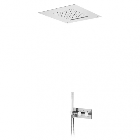 Bruma Elo Set de ducha termostático con rociador superior (lluvia/cascada) y set de ducha manual, Niebla matutina