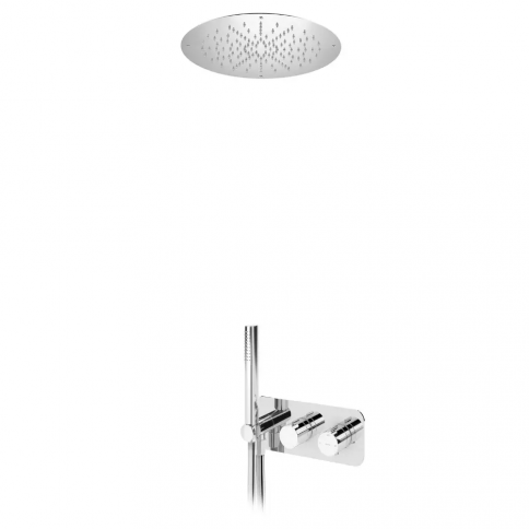 Bruma Venus Set de ducha termostático con rociador Ø380 mm (Lluvia) y set de ducha de mano, Niebla matutina