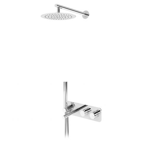 Bruma Venus Set termostático de bañera/ducha con rociador Ø250 mm, set de ducha de mano Elo y caño de bañera, Niebla matutina