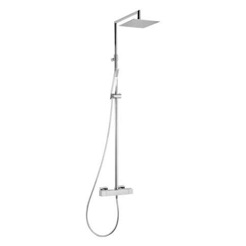 Bruma Celsius Sistema de ducha termostático con rociador ABS 200x200 mm y barra de ducha ajustable, Blanco puro