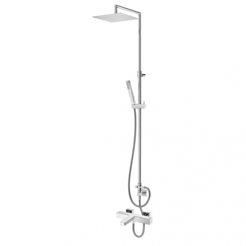 Bruma Celsius Sistema termostático de bañera/ducha con rociador de acero inoxidable ultradelgado y barra de ducha ajustable, Blanco puro