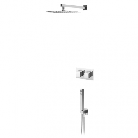 Bruma Celsius Set de ducha termostático con rociador de acero inoxidable 250x250 mm y set de ducha de mano independiente Quadra, Gunmetal