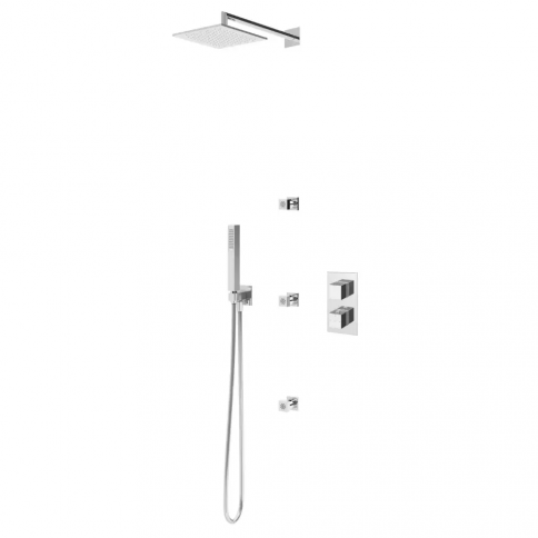 Bruma Celsius Set de ducha termostático con rociador ABS 200x200 mm, 3 inyectores y set de ducha de mano, Gunmetal