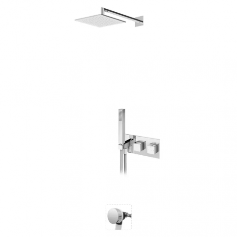 Bruma Celsius Set de ducha termostático con rociador ABS 200x200 mm, set de ducha de mano Quadra y llenador de bañera, Puesta de sol