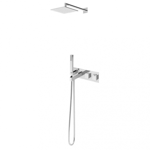Bruma Celsius Set de ducha termostático con rociador ABS 200x200 mm, set de ducha de mano Quadra y caño de bañera, Cielo nocturno