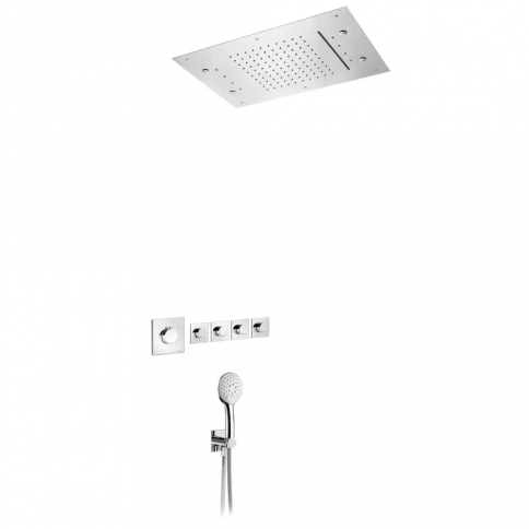 Bruma Flow Set de ducha termostático con rociador de techo con cromoterapia 600x400 mm (Lluvia/Cascada/Nebulización) y set de ducha de mano Body&Soul, Cromo
